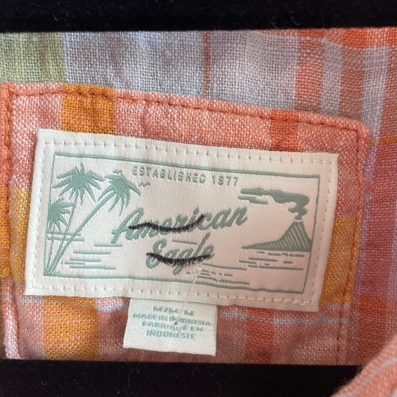 NWOT American Eagle linen oversized plaid beach resort top. Size Medium. - Picture 5 of 7